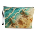 Trousse à maquillage imprimé tortue marine de plage avec fermeture éclair et sangle - Style Tortues de Mer Vagues Bleues (款式3)