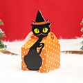 Caja de regalo naranja para Halloween con gato negro mago y patrones de estrellas - Gato negro / 9*9*7CM