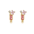 Macro shot of champagne glass stud earrings featuring pink crystals and 18K gold plating - Pink Champagne Glass Shape (EH00545)