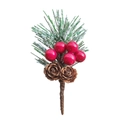 Künstlicher Kiefernzweig mit roten Beeren und verschneiten Zapfen für die Weihnachtsdeko - Schneeflocke Rote Beere Kiefernnadel