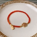 Ceramic beaded bracelet with red agate beads and a golden fortune lucky charm - 61# Bracelet-Gold-Red (Lucky Tag Red Agate)