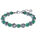 Bohemian style bracelet with green malachite beads and faceted grey stones on white background - Malachite Bracelet