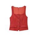 Women's red square neck sleeveless vest with vintage buttons and decorative pockets - XS / Brick Red