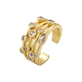 Adjustable gold multilayer ring with hollow geometric lines and clear zircon accents - VJ535 / Gold