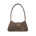 Brown vintage baguette shoulder bag with a gold rectangular metal buckle in studio light - Brown