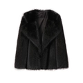 Cappotto da donna in pelliccia sintetica nera con vestibilità ampia e collo a revers - S / Nero