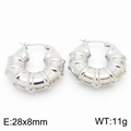 Sleek silver U-shaped hollow stainless steel hoop earrings in polished finish, 28x8mm size - H-Style Chunky Bamboo-shaped Hollow Earrings / Steel