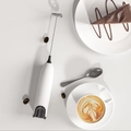 White electric milk frother variant with black base and stainless steel whisk head - White/Black