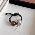 Elastico per capelli nero con perla tartarugata e perla in metallo argentato - Perla Rotonda Tartarugata Marrone