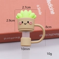Cute succulent shaped silicone straw cover for 10mm straws with smiley flower pot design - Brown Succulent
