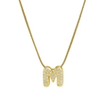 Gold 18k brass pendant necklace with cubic zirconia letter M and thin snake chain - Necklace M / Gold