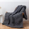 Handmade dark grey chunky knit chenille blanket draped on a wooden armchair - 25*100cm / Dark Gray