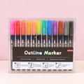 24-color double-line outline marker pen set in transparent storage case for DIY art - 24 Colors Black Barrel With Tray