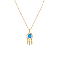 Dreamcatcher necklace in gold finish with blue crystal pendant and feather charms - Dreamcatcher Style (A1832)