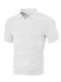 White men's short sleeve stripe polo shirt in breathable jacquard towel fabric - S / White