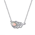 Bohemian feather pendant necklace with iridescent opal stone and white zircon stones - Opal, White Gold Plated, Approx. 2.6g
