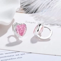 S925 sterling silver hoop earrings featuring pink heart-shaped stones in a bezel setting - Pink Diamond Heart-shaped Earrings Led-87