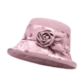 Women's UV protection bucket hat in soft dusty pink with floral band and rose detail - Light Purple