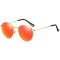 Retro round polarized sunglasses with gold metal frame and red-orange gradient lenses - Gold Frame Red Mirror (Polarized) C19