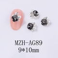 Details von 9x10mm 3D Nagelkunst Schmuck mit dunklem Strass und weißen Perlen auf Silber - Dunkelgrauer Hauptstein Silberner Sockel (AG89)