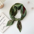 Pleated dark green silk scarf with vintage floral print used as a fashion headband - 70cm / Green Horse Frame Patchwork