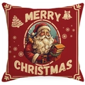 Funda de cojín navideña roja vintage con texto en lino para sofá y sala de estar - Feliz Navidad Rojo / 45x45cm Lino (Sin Núcleo)