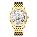 Luxury gold stainless steel waterproof watch for men with skeleton quartz dial - 9-Bead Gold Strap Skeleton White Dial