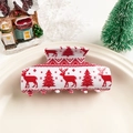 Gros plan sur la pince à cheveux de Noël avec motifs de renne et sapin tricotés - Carré - élan Sapin Blanc Rouge