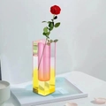 Modern pink and yellow gradient acrylic rectangular vase with a single red rose - Glossy Pink & Yellow