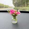 Car dashboard ornament with pink and white artificial flowers in a small glass vase - Rose Red Jasmine