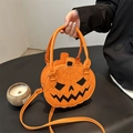 Graziosa borsa a tracolla zucca Halloween con motivo a ragnatela in ecopelle arancione - Arancione