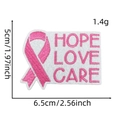 Macro shot of Hope Love Care pink ribbon embroidery patch with exact size measurements - Style 28 (HOPE LOVE CARE)