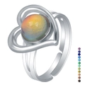 Adjustable silver heart ring with color-changing stone and multiple color options - 1040 Hollow Heart