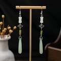 Chinese style drop earrings featuring light green water-drop pendants and silver clouds - Light Green Water Drop Auspicious Cloud Pattern (E1640-2)