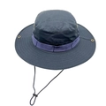 Navy blue tactical boonie hat with purple decorative band and windproof cord for outdoors - Navy Blue