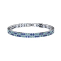Double-row S925 sterling silver bracelet with blue and cyan round gemstone inlays - Platinum Plated 2mm Double Row Blue-Cyan Tennis Bracelet 12.5g 18cm