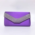 Elegant purple satin clutch bag with rhinestone trim for women's evening banquets - Dark Violet