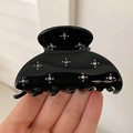 Pince à cheveux en acétate noir poli avec motifs étoilés en strass scintillants - Style Zircone / Noir