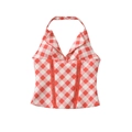 Chique rood-witte geruite haltertop met slanke pasvorm en V-hals voor dames - S / Rood Wit Geruit