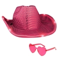 Sequined Cowboy Hat + Heart Glasses Red