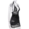 Sexy black sheer mesh bodycon halter mini dress with side slit and slim fit - M / Black