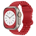 Macro shot of red ocean silicone strap with silver case for smart watch ultra - Red