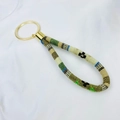 Bohemian woven wrist strap keychain in beige, green, black and blue with gold ring clasp - No.5/Blue Black Woven
