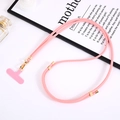 Pink crossbody phone lanyard with durable nylon cord and polished gold metal clips - Adjustable Nylon Crossbody Chain (K4218) / Pink
