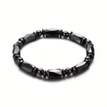 Polished black hematite beaded bracelet featuring faceted cylinder beads and round spacers - Long Faceted