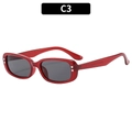 Square red frame sunglasses with silver heart accents and dark grey lenses for women - Red Frame Grey Lens