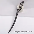 Traditional black ebony wood hair pin with hollow carving 18cm long for Chinese bun - Curved Chang Qing