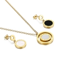 Gold plated stainless steel jewelry set with black and white inlay and Roman numerals - Gold Roman Numerals Black & White Style (KS116713-K)