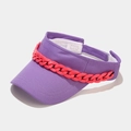 Detail of purple mesh visor cap with pink acrylic chain and breathable sweatband - Adjustable / Light Purple