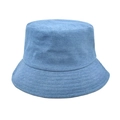 Detailed view of reinforced stitching on brim of light blue denim bucket sun hat - M(56-58cm) / Dark Blue
